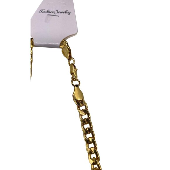 Chunky Gold Tone Curb Chain Necklace 28 Inches Fashion Jewelry Unisex - Picture 3 of 11